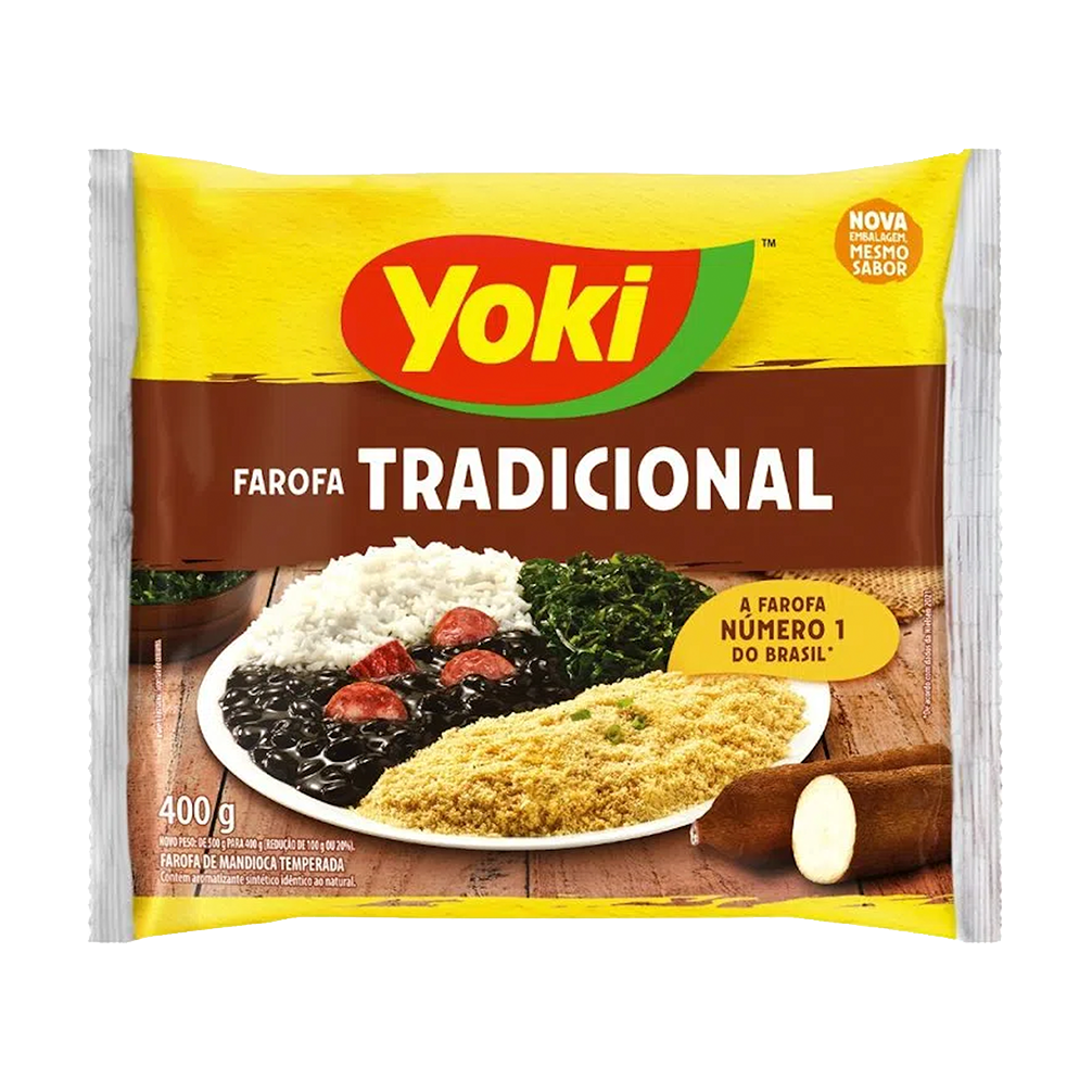 Farofa Pronta Yoki 400 g, seasoned cassava flour side dish