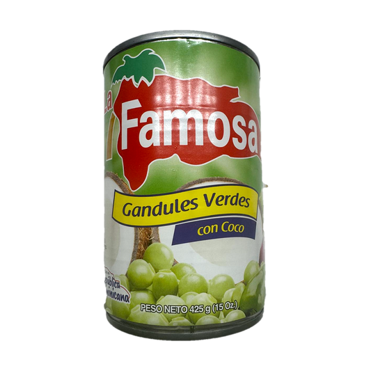 Gandules Verdes con Coco La Famosa 425 g, green pigeon peas with coconut